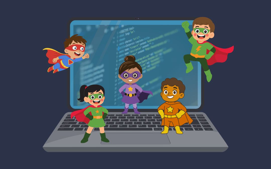 Die unsichtbaren (technischen) Helden deiner Website (Symbolbild: 5 mini Superheld:innen auf einem Laptop)