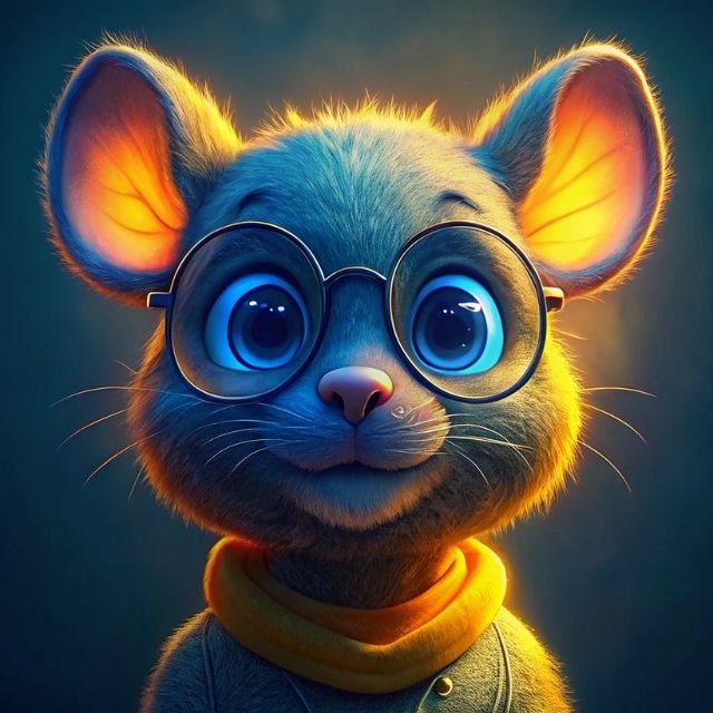 BrandBuddy, Praktikant und kluger Chatbot von markenstarkgemacht. Eine clevere und sympathische kleine Maus mit Brille.